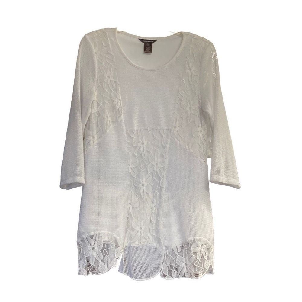 MULTIPLES Women’s Lace Gossamer White Top Size Small‎